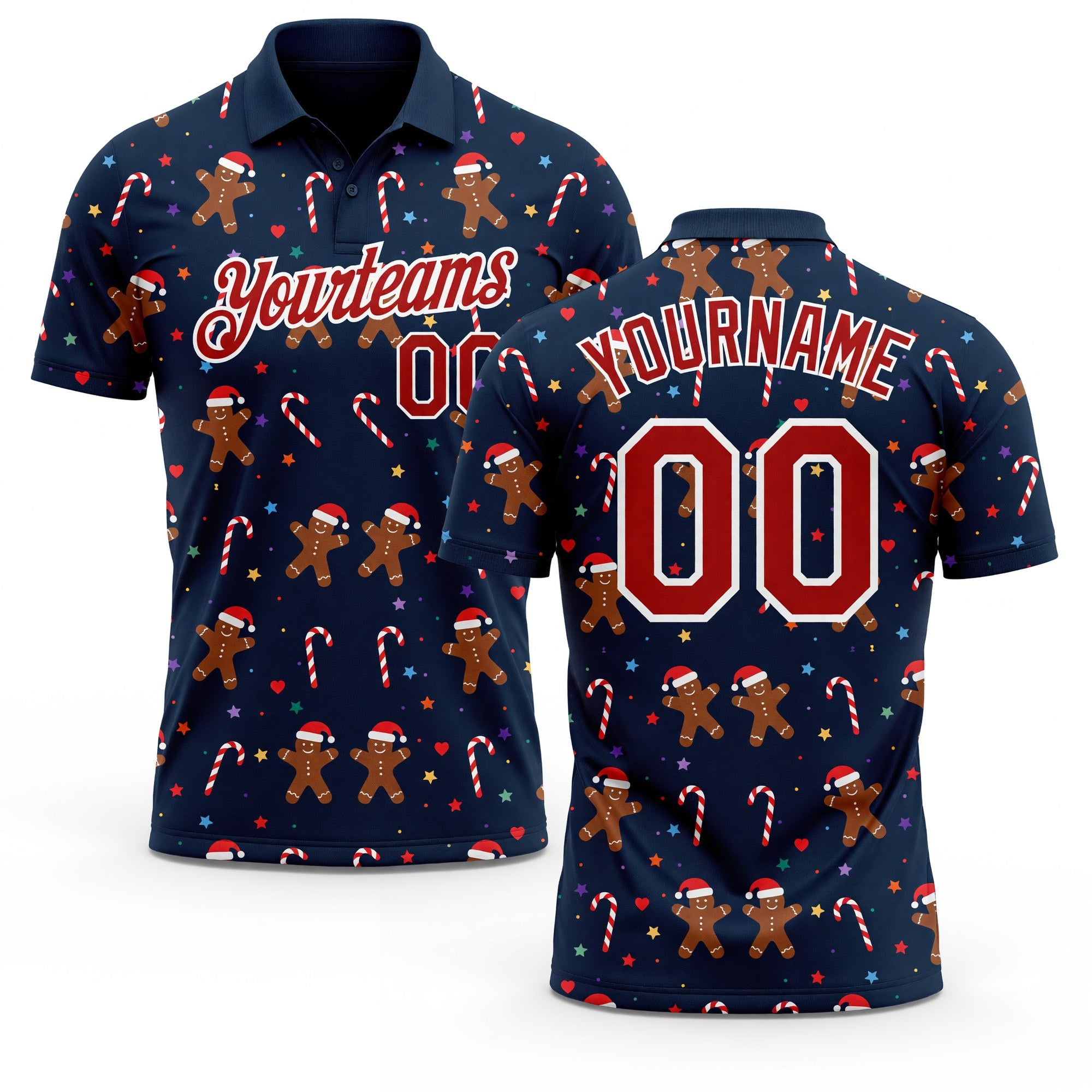 Custom Navy Red-White 3D Christmas Performance Golf Polo Shirt