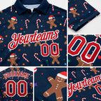 Custom Navy Red-White 3D Christmas Performance Golf Polo Shirt detail