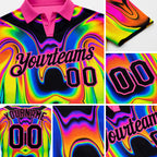 Custom Pink Black 3D Pattern Design Abstract Iridescent Psychedelic Swirl Fluid Art Performance Golf Polo Shirt detail