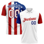 Custom White Red-Royal 3D American Flag Performance Golf Polo Shirt photo 1