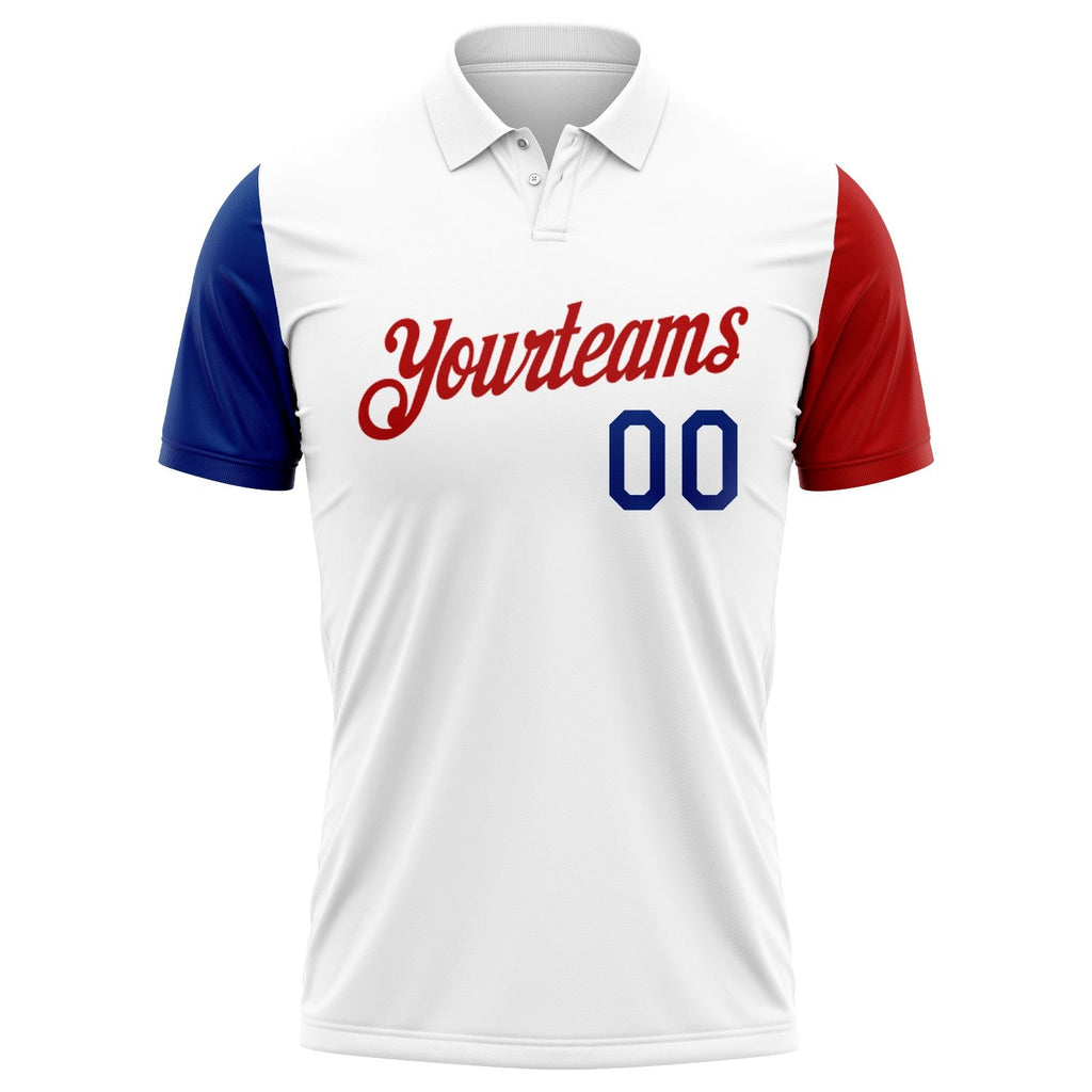 Custom White Red-Royal 3D American Flag Performance Golf Polo Shirt photo 2