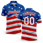 Custom Royal White-Red 3D American Flag Performance Golf Polo Shirt