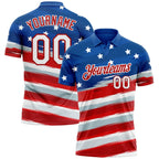 Custom Royal White-Red 3D American Flag Performance Golf Polo Shirt photo 1