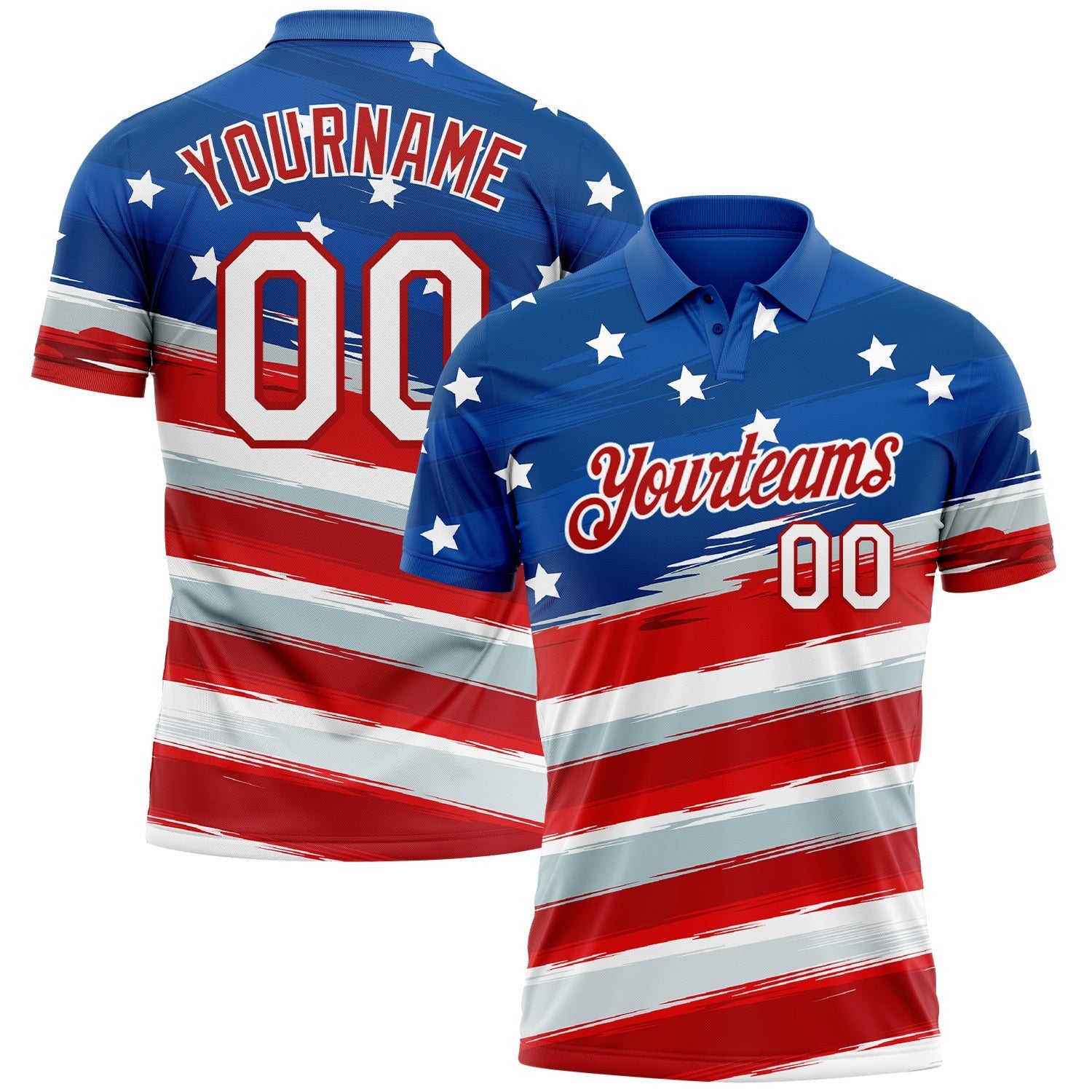 Custom Royal White-Red 3D American Flag Performance Golf Polo Shirt photo 1