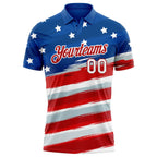 Custom Royal White-Red 3D American Flag Performance Golf Polo Shirt photo 2