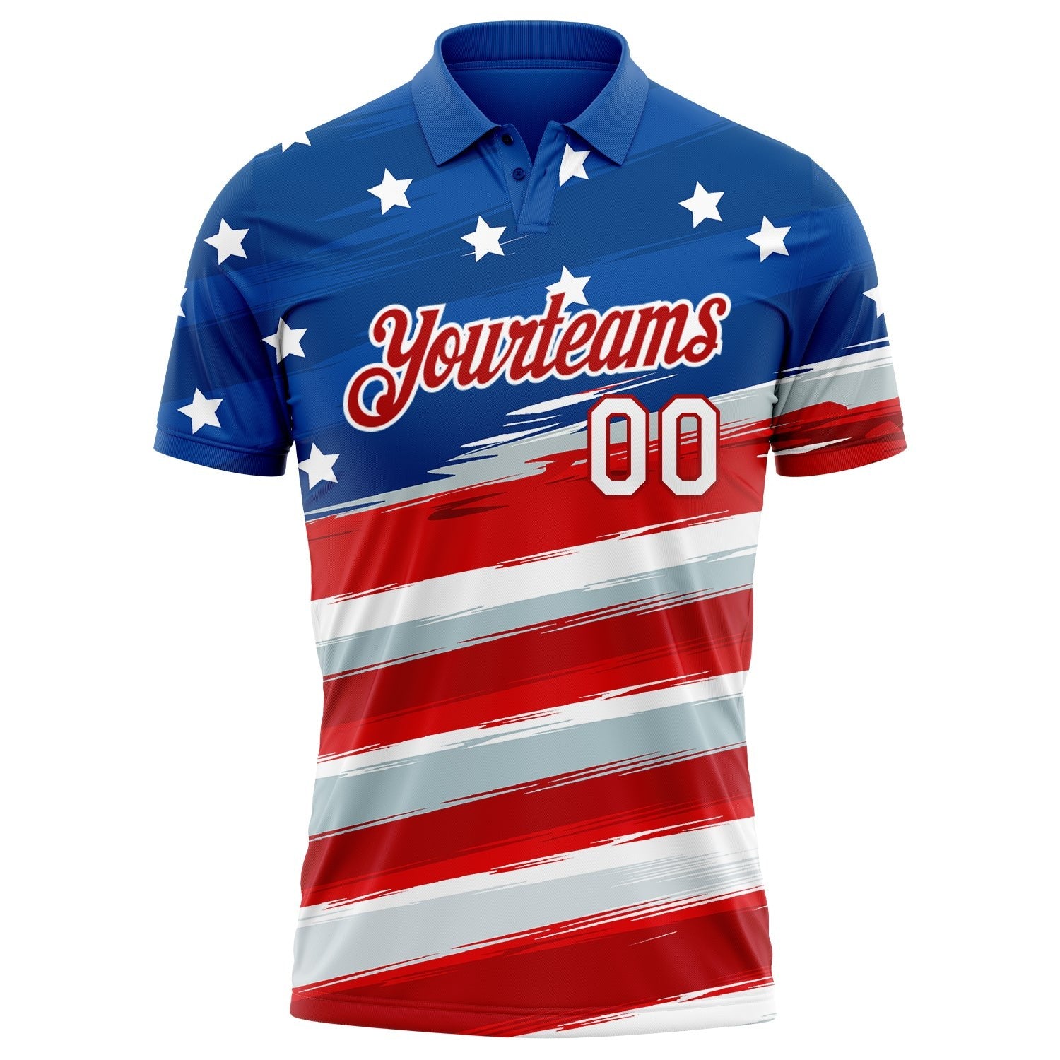 Custom Royal White-Red 3D American Flag Performance Golf Polo Shirt photo 2