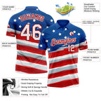 Custom Royal White-Red 3D American Flag Performance Golf Polo Shirt photo 3