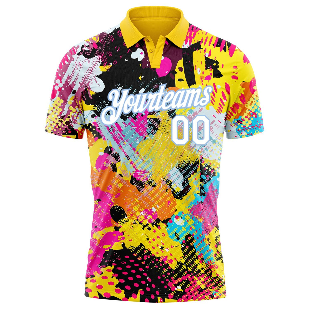 Custom Graffiti Pattern White-Light Blue 3D Bright Psychedelic Performance Golf Polo Shirt photo 1