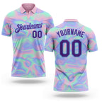 Custom Light Blue Purple 3D Pattern Design Abstract Trendy Holographic Vaporwave Style Performance Golf Polo Shirt