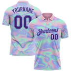 Custom Light Blue Purple 3D Pattern Design Abstract Trendy Holographic Vaporwave Style Performance Golf Polo Shirt photo 1