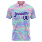 Custom Light Blue Purple 3D Pattern Design Abstract Trendy Holographic Vaporwave Style Performance Golf Polo Shirt photo 2