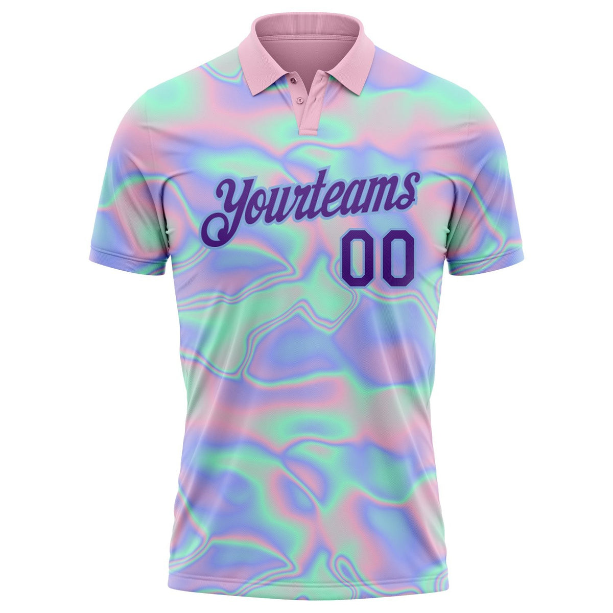Custom Light Blue Purple 3D Pattern Design Abstract Trendy Holographic Vaporwave Style Performance Golf Polo Shirt photo 2