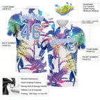 Custom White Light Blue 3D Pattern Design Hawaii Palm Trees Performance Golf Polo Shirt photo 2