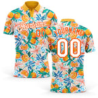 Custom Orange White 3D Pattern Design Fruits Performance Golf Polo Shirt