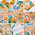 Custom Orange White 3D Pattern Design Fruits Performance Golf Polo Shirt detail