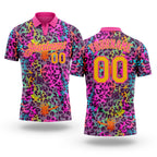 Custom Graffiti Pattern Yellow-Pink 3D Colorful Leopard Print Performance Golf Polo Shirt