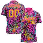 Custom Graffiti Pattern Yellow-Pink 3D Colorful Leopard Print Performance Golf Polo Shirt photo 1