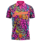 Custom Graffiti Pattern Yellow-Pink 3D Colorful Leopard Print Performance Golf Polo Shirt photo 2