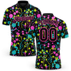 Custom Graffiti Pattern Black-Pink 3D Neon Splatter Performance Golf Polo Shirt
