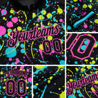 Custom Graffiti Pattern Black-Pink 3D Neon Splatter Performance Golf Polo Shirt detail