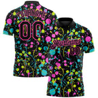 Custom Graffiti Pattern Black-Pink 3D Neon Splatter Performance Golf Polo Shirt photo 1