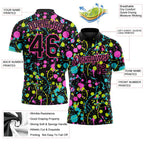 Custom Graffiti Pattern Black-Pink 3D Neon Splatter Performance Golf Polo Shirt photo 3