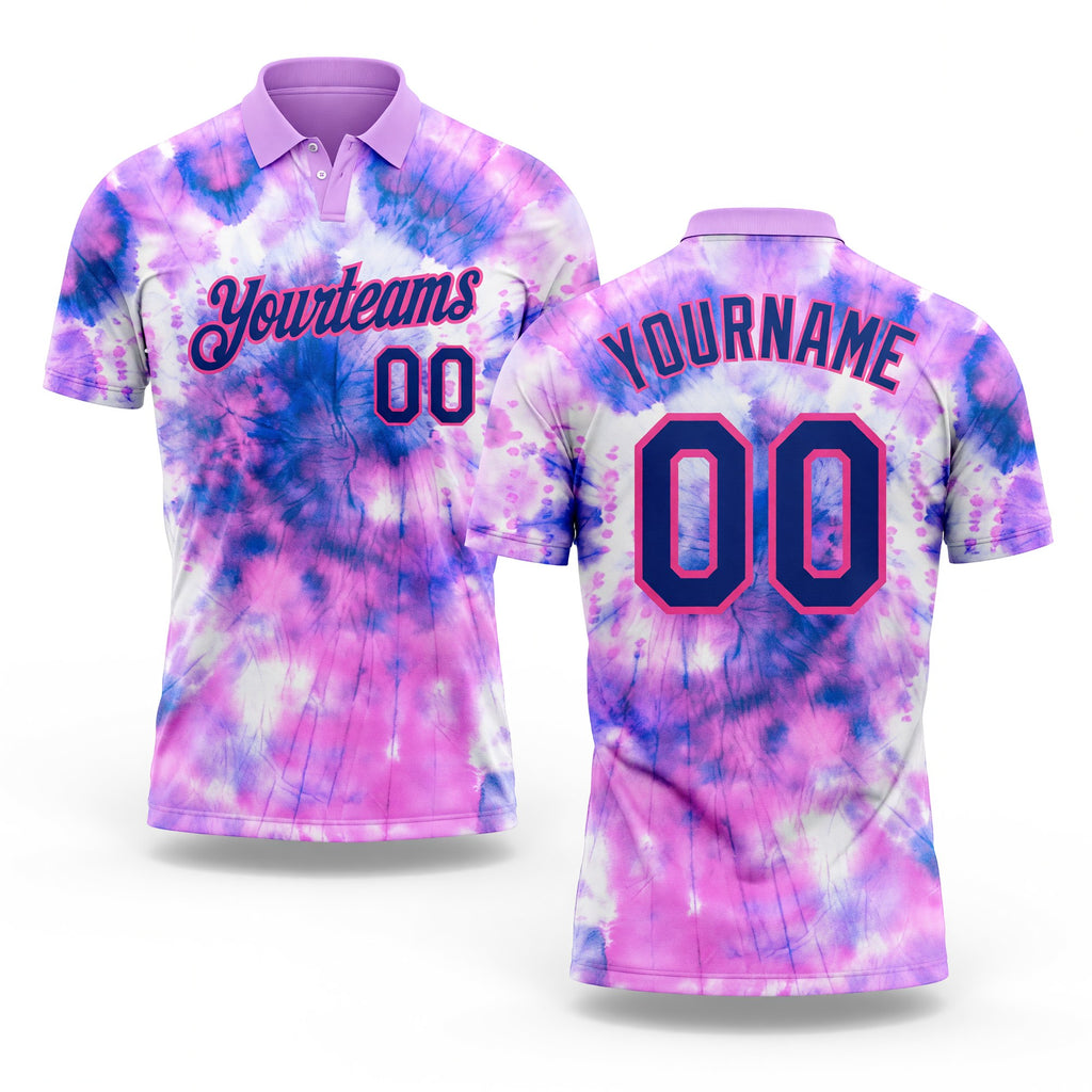 Custom Tie Dye Royal-Pink 3D Performance Golf Polo Shirt
