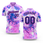 Custom Tie Dye Royal-Pink 3D Performance Golf Polo Shirt
