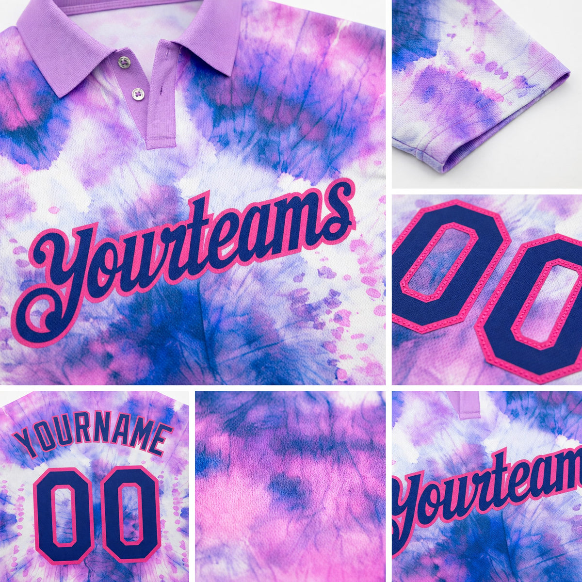Custom Tie Dye Royal-Pink 3D Performance Golf Polo Shirt detail