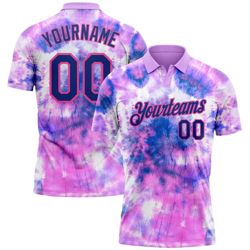 Custom Tie Dye Royal-Pink 3D Performance Golf Polo Shirt photo 1