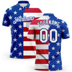 Custom Royal White Red 3D American Flag Performance Golf Polo Shirt