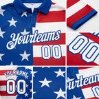 Custom Royal White Red 3D American Flag Performance Golf Polo Shirt detail