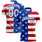 Custom Royal White Red 3D American Flag Performance Golf Polo Shirt photo 1
