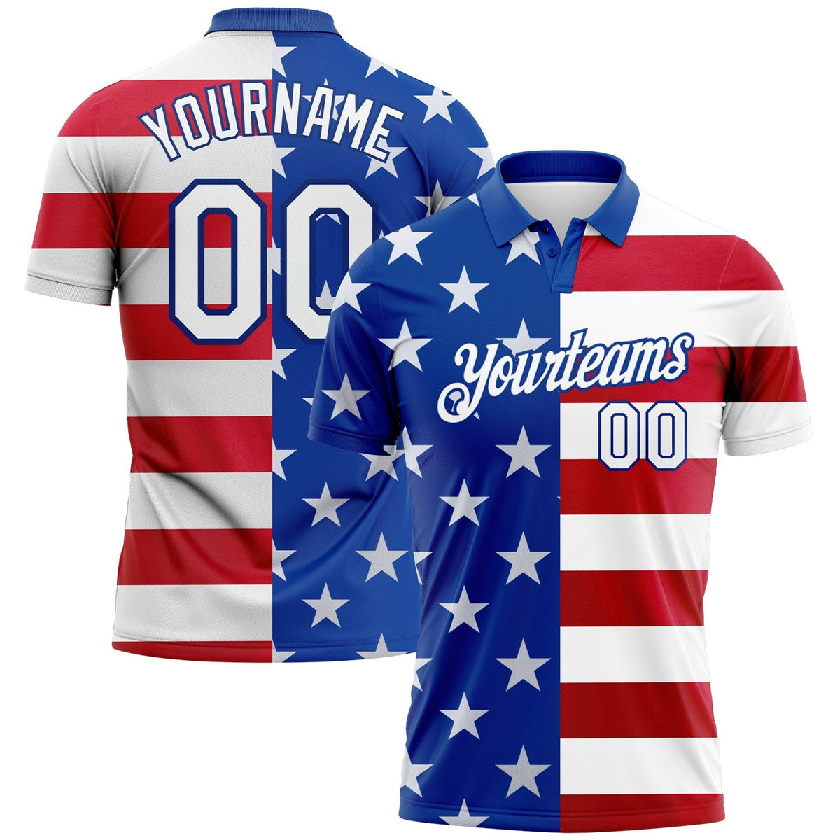 Custom Royal White Red 3D American Flag Performance Golf Polo Shirt photo 1