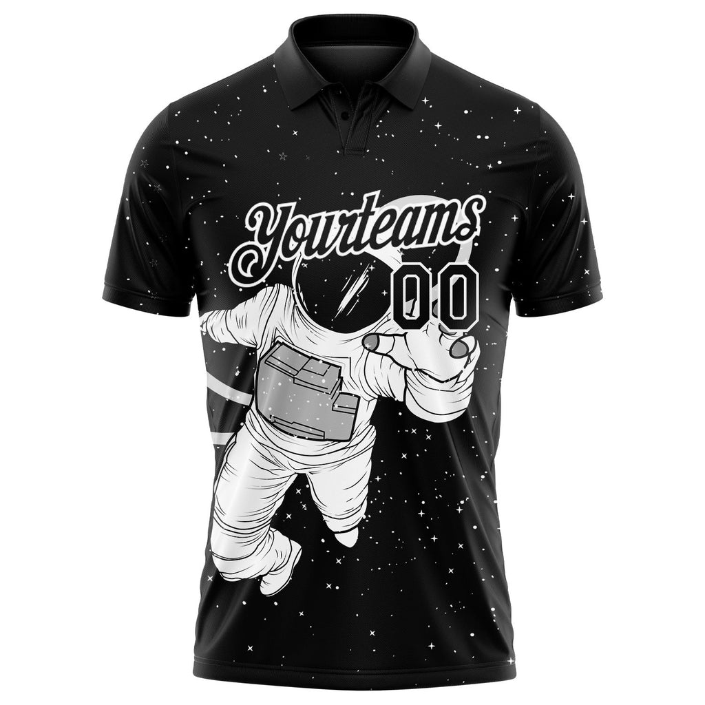 Custom Black White 3D Pattern Design Astronaut Performance Golf Polo Shirt photo 2