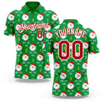 Custom Grass Green Red-White 3D Christmas Performance Golf Polo Shirt