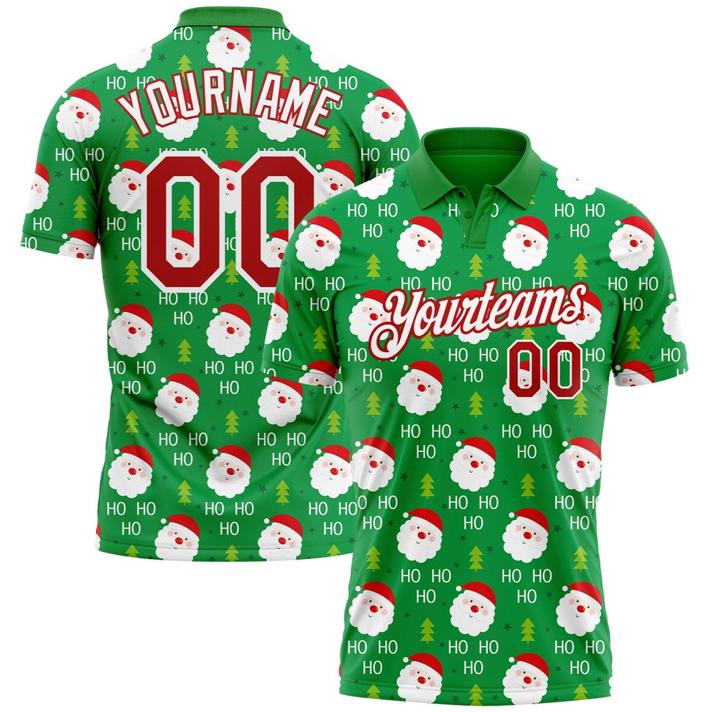 Custom Grass Green Red-White 3D Christmas Performance Golf Polo Shirt photo 1