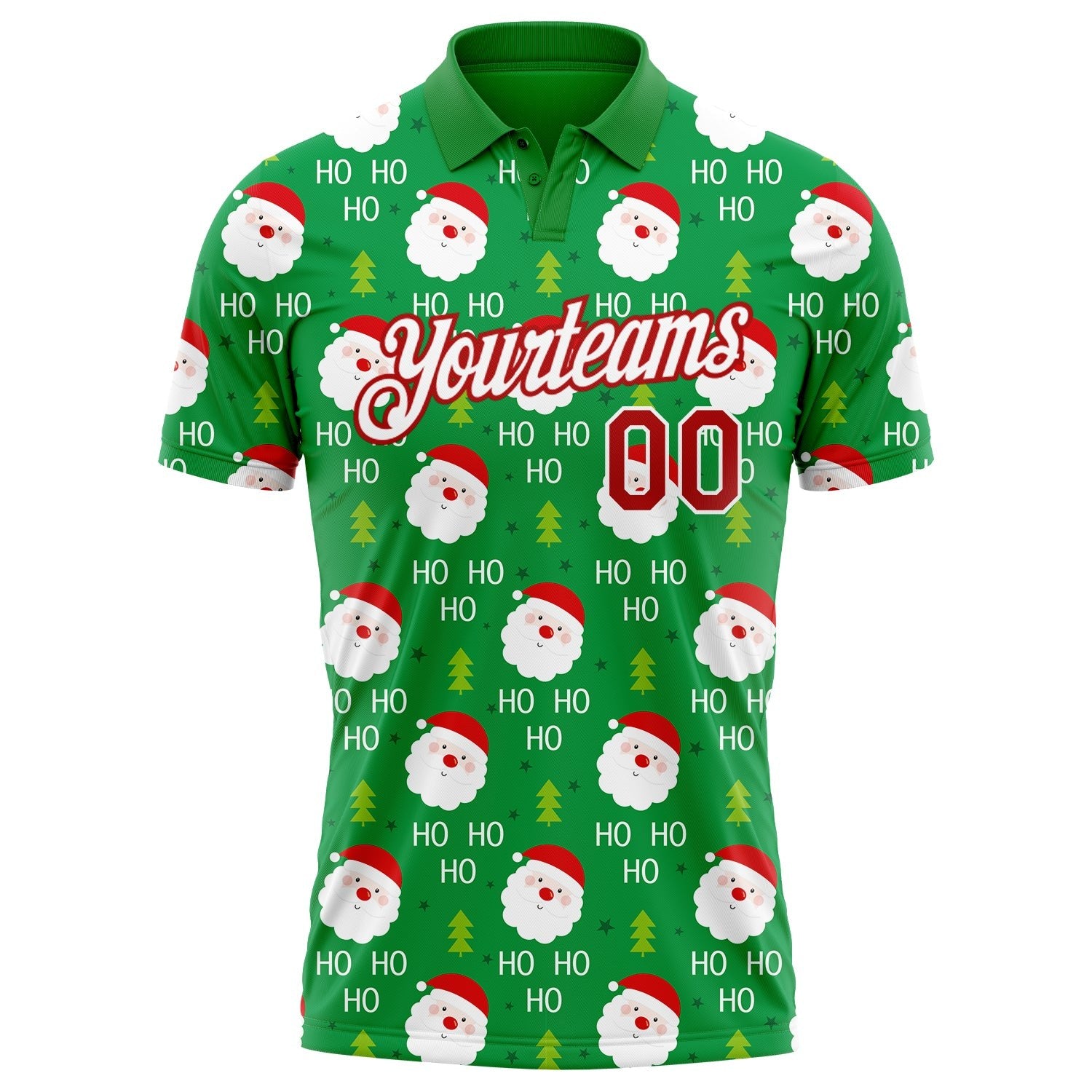 Custom Grass Green Red-White 3D Christmas Performance Golf Polo Shirt photo 2