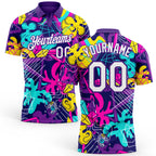 Custom Graffiti Pattern White-Purple 3D Performance Golf Polo Shirt