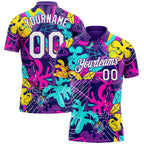 Custom Graffiti Pattern White-Purple 3D Performance Golf Polo Shirt photo 1