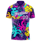 Custom Graffiti Pattern White-Purple 3D Performance Golf Polo Shirt photo 2