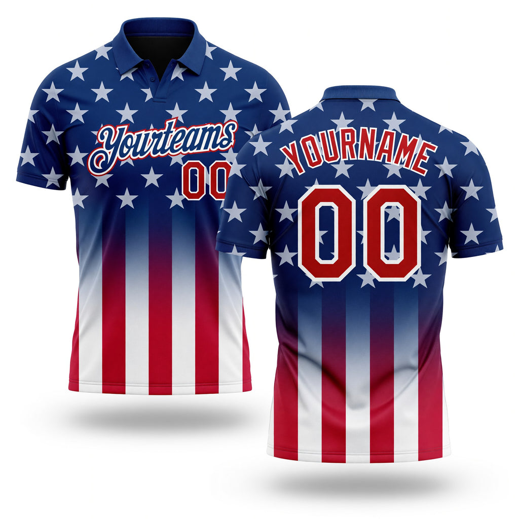 Custom Blue Red-White 3D American Flag Performance Golf Polo Shirt