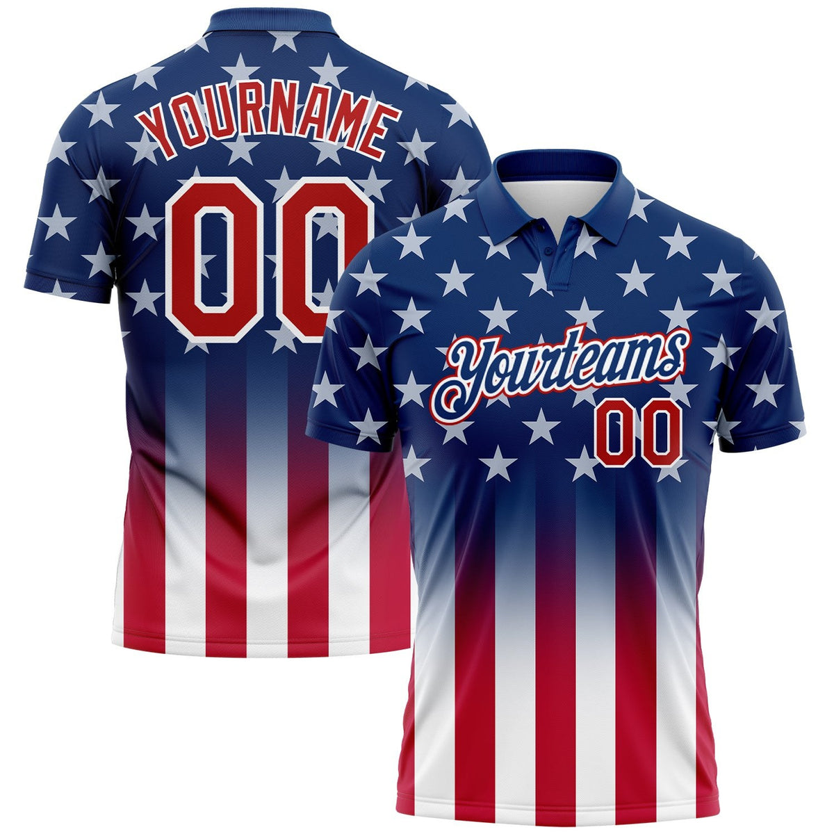 Custom Blue Red-White 3D American Flag Performance Golf Polo Shirt photo 1