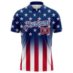 Custom Blue Red-White 3D American Flag Performance Golf Polo Shirt photo 2