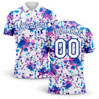 Custom Graffiti Pattern White-Royal 3D Abstract Watercolor Performance Golf Polo Shirt