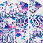 Custom Graffiti Pattern White-Royal 3D Abstract Watercolor Performance Golf Polo Shirt detail