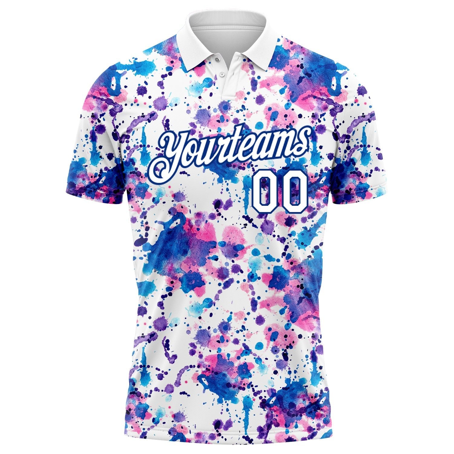 Custom Graffiti Pattern White-Royal 3D Abstract Watercolor Performance Golf Polo Shirt photo 1
