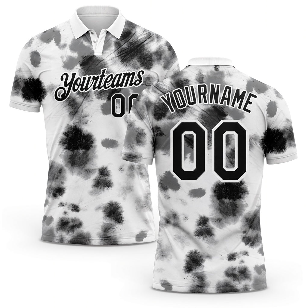 Custom Tie Dye Black-White 3D Performance Golf Polo Shirt