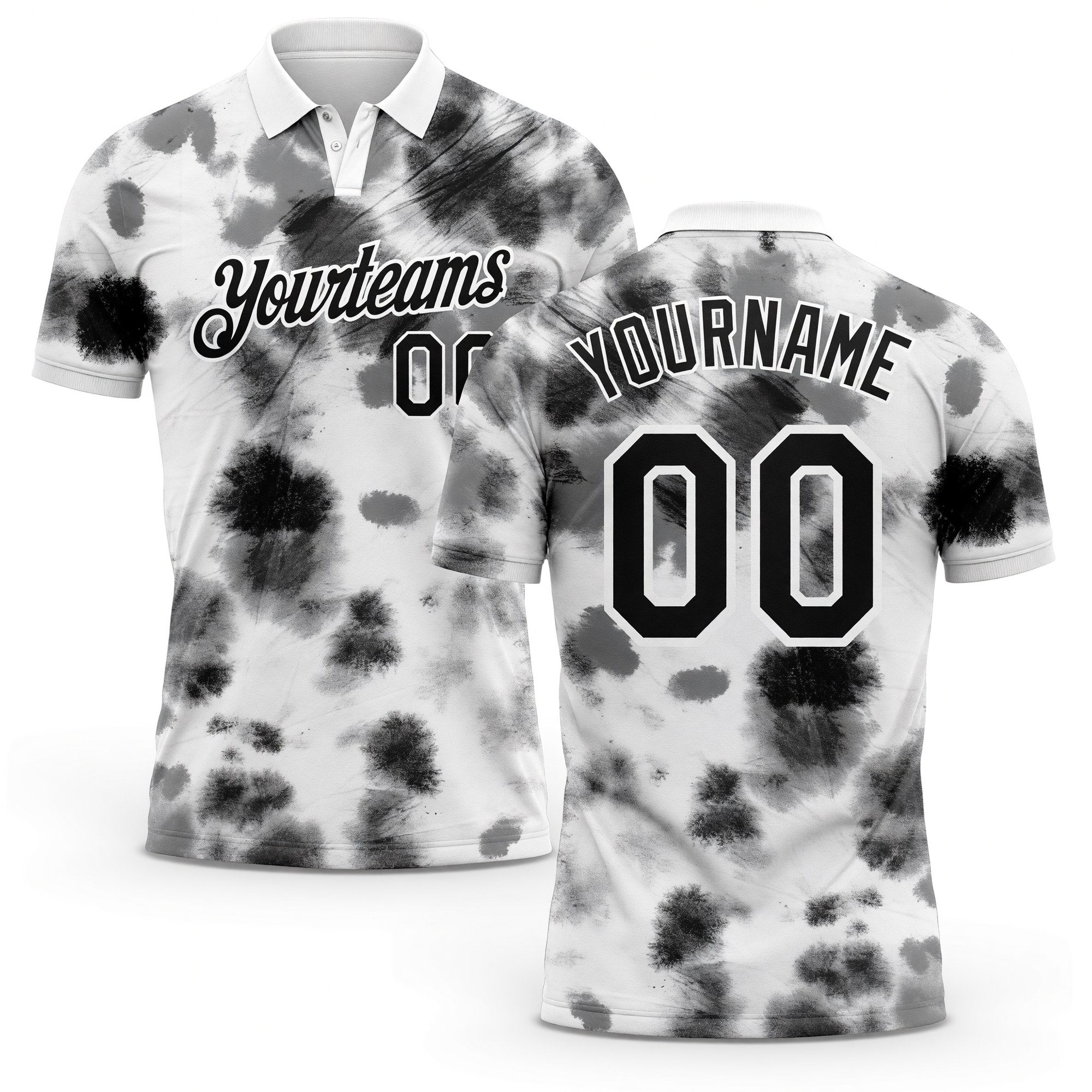 Custom Tie Dye Black-White 3D Performance Golf Polo Shirt
