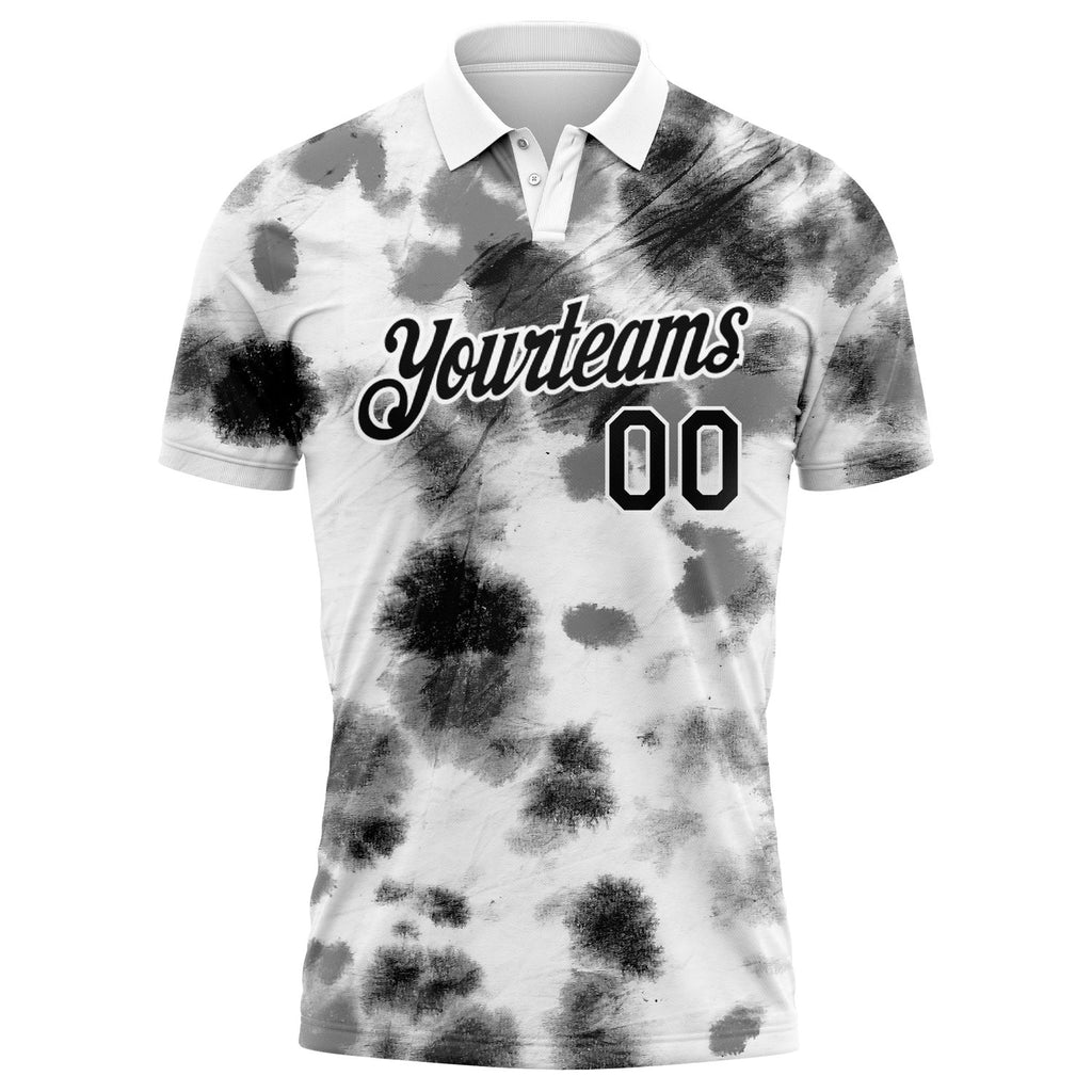 Custom Tie Dye Black-White 3D Performance Golf Polo Shirt photo 1